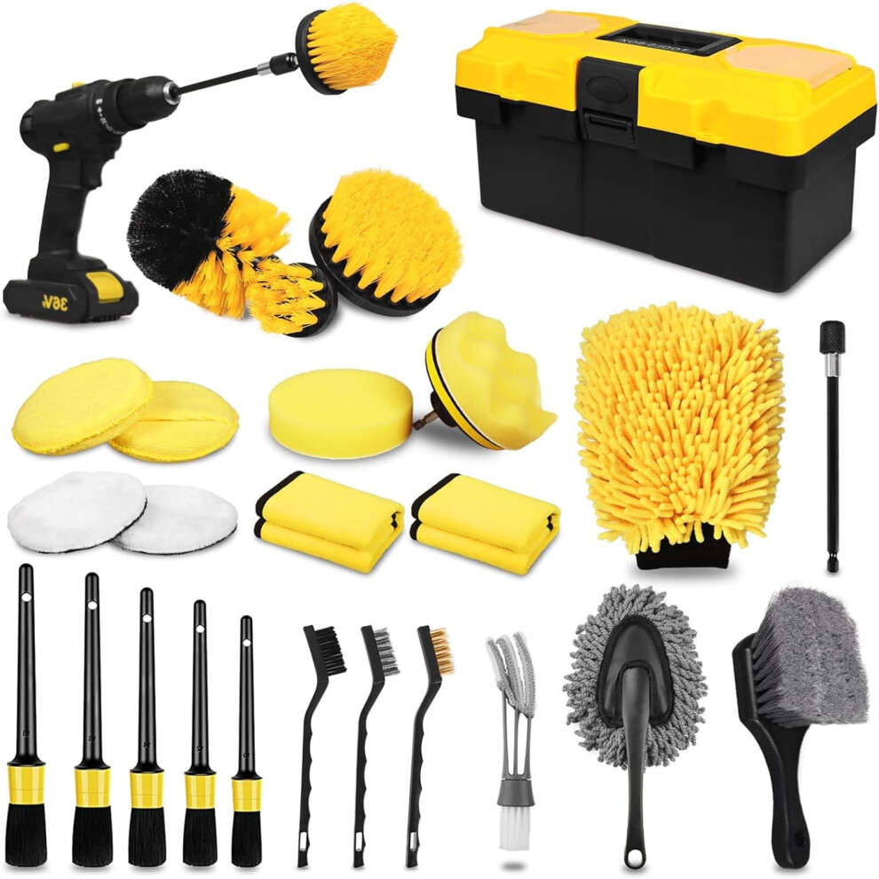 27 Piece Car Detailing Brush Set With Ergonomic Grip And Durable Bristles For Interior And Exterior Cleaning 9073542233046