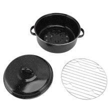 Roasting Pan Black Speckled Finish Household Non Stick BBQ Pot Roast Pan with Lid for Roasted Sweet Potatoes Chestnuts Iron Cover 26cm