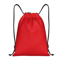 Red Polyester Drawstring Gym Bag with Splashproof Protection, Lightweight Durable Sackpack for Sports and Travel