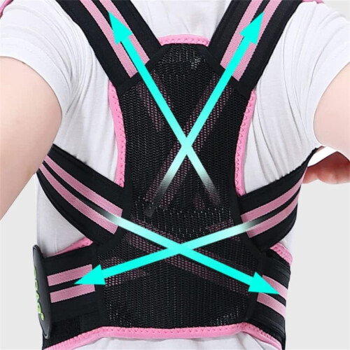 Adjustable Posture Corrector for Students, Ergonomic Back Brace with Padded Straps, Pink Size L 2