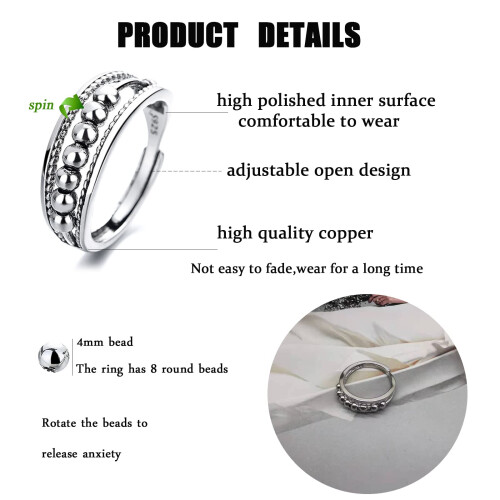 16 Pcs Adjustable Fidget Spinner Ring Set for Women, Thin Stackable Anxiety Rings Style D 2