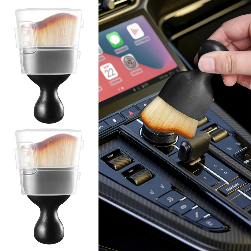 2Pcs Car Detailing Brush Set With Soft Microfiber Bristles, Scratch Interior Cleaning For Vents, Panels And Leather 9330225571582