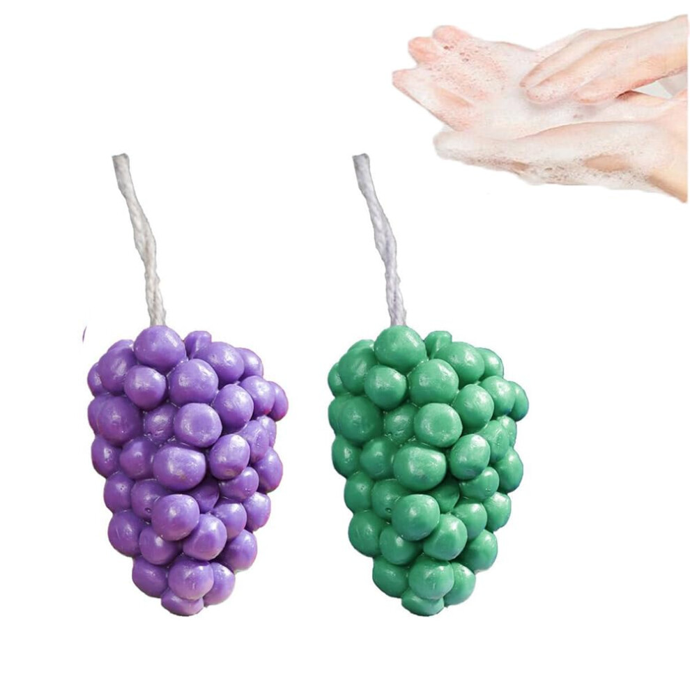 Light/Purple/Green Handmade Grape Soap On A Rope, Plantbased Moisturizing Bath Bar With Grape Fragrance (+ 2Pcs)