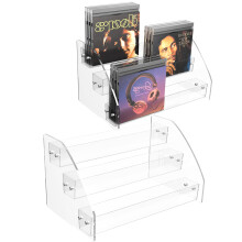 3 Tier Clear Acrylic CD DVD Organizer Rack, Ladder Style Space Saving Media Storage Holder for Desk or Shelf