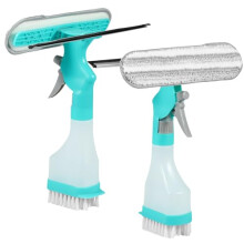 4 in 1 Window Squeegee with Spray Bottle, Dual‑Sided Microfiber Cleaner and Streak‑ Silicone Strip (2pcs)