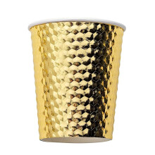 24 Gold 9 oz Disposable Paper Cups with Metallic Honeycomb Design, Elegant Drinkware for Weddings Parties Events