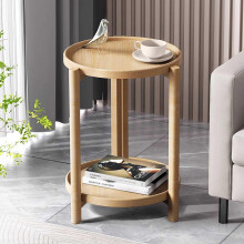 Solid Wood Nightstand with Storage Shelf, Oak Round Bedside Table for Small Space Bedroom Farmhouse Style