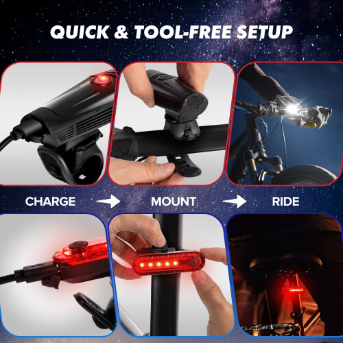 Bike Light Set Headlight and Tail Light 1500 LM 1
