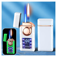 Butane Torch Lighter with Dual Flame Modes, Smart LED Display, USB Type‑C Rechargeable, White