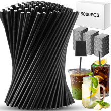 Paper Drinking Straws Bulk 3000 Pcs Black Striped 7.87 Inch Eco Friendly Biodegradable Disposable Straws for Parties Bars Weddings