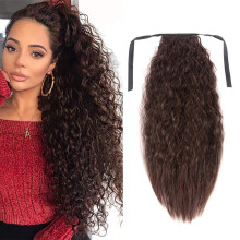 22 Inch Wavy Clip in Ponytail Extension for Women, Heat Resistant Synthetic Hair, Natural Volume (Black Mixed Auburn Brown)