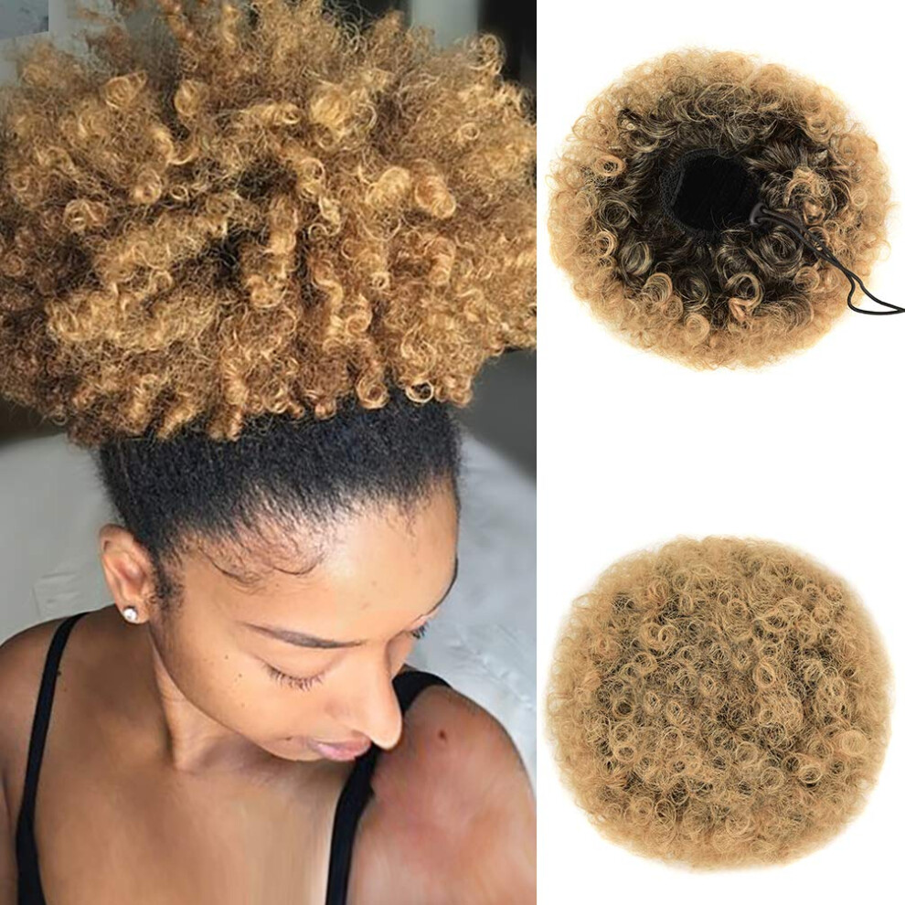Unisex Black Afro Puff Drawstring Ponytail For Women #1Bt27, Natural Kinky Curly Synthetic Hair Piece With Instant Volume Boost