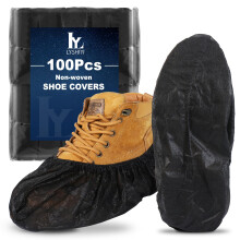 Disposable Non Slip Shoe Covers 100 Pack Black Large Nonwoven Reusable Durable Booties for Men Indoors