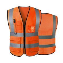 Reflective Safety Vest with Pockets, Visibility ANSI Vest for Men and Women, Zipper Front, Orange