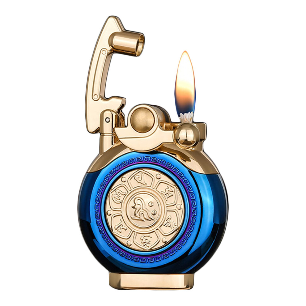 Blue Vintage Lighter Zinc Alloy Windproof Kerosene Refillable Cigarette Lighter With Gift Box