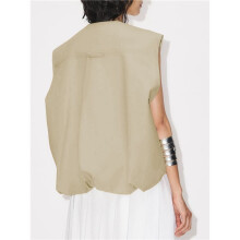 Gilet DĂ©contractĂ© Ă Fermeture Ăclair pour Femme, Style Cargo, SurdimensionnĂ©, Ourlet FroncĂ©, Sans Manches. Kaki XXL