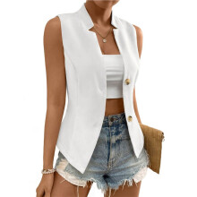 Gilet Sans Manches D'Été 2025 pour Femme, Décontracté, Entièrement Doublé, Slim, Travail, Mode, Petit, Élégant Blanc L