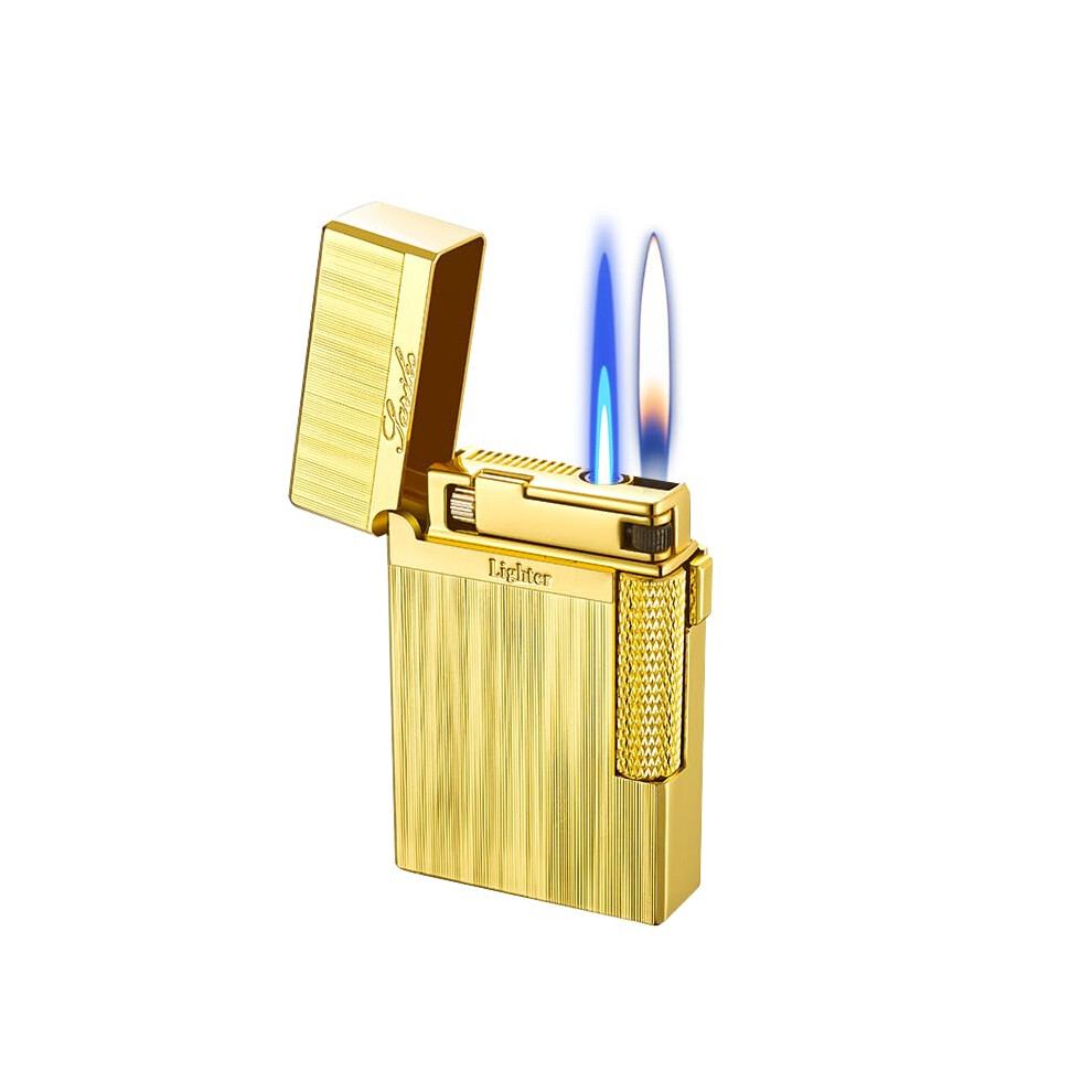 Gold Jet Torch Lighter Dual Flame Butane Refillable Windproof Adjustable Flame For Cigar Candle Bbq