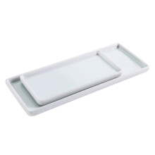 Ceramic Vanity Tray Set White Japanese Style Dual Trays Minimalist Bathroom Countertop Organizer
