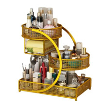 Gold Metal Makeup Organizer with Durable Frame, NoTool Assembly, SpaceSaving Countertop Cosmetic Storage Rack