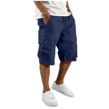 Mens Cargo Shorts Drawstring Casual Shorts-Navy blue XXL