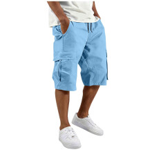 Mens Cargo Shorts Drawstring Casual Shorts Outdoor-Sky Blue S