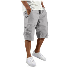 Mens Cargo Shorts Drawstring Casual Shorts Outdoor Short-Gray M