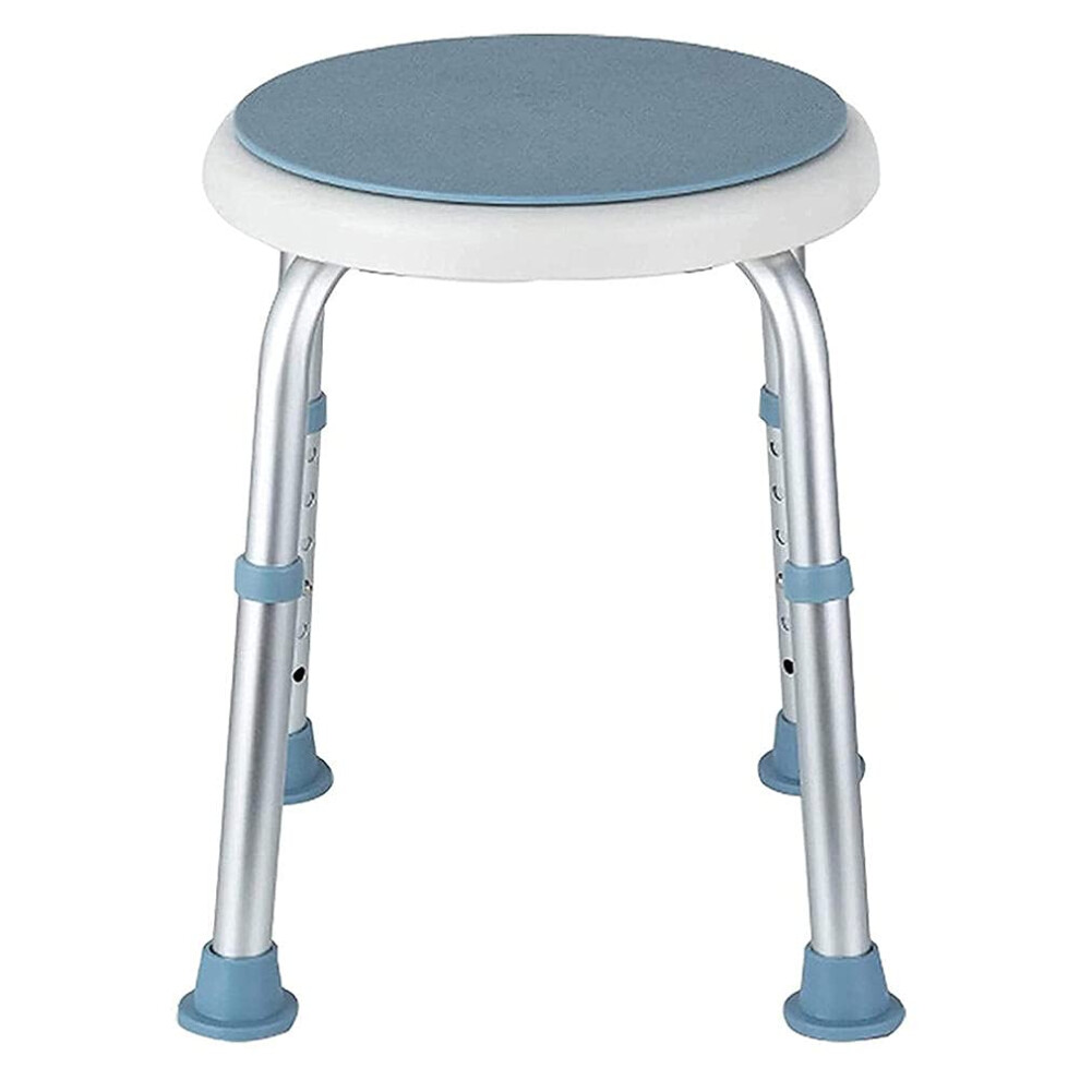 Blue Shower Chair For Elderly With Rotatable Seat, Adjustable Six Heights Bath Stool, Nonslip Design