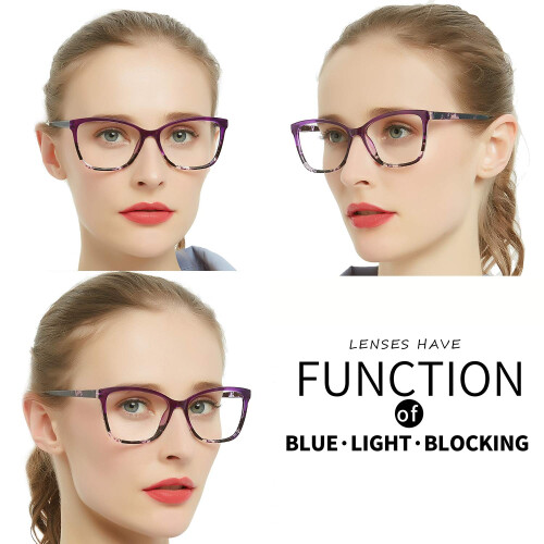 Progressive Multifocus Blue Light Blocking Reading Glasses for Women Square Frame +3.0 Purple Spring Hinges 1