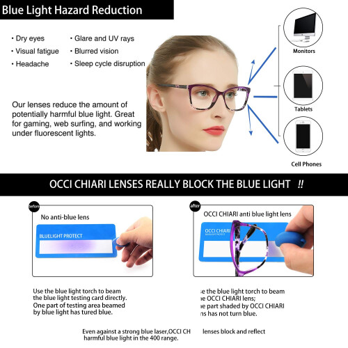 Progressive Multifocus Blue Light Blocking Reading Glasses for Women Square Frame +3.0 Purple Spring Hinges 2