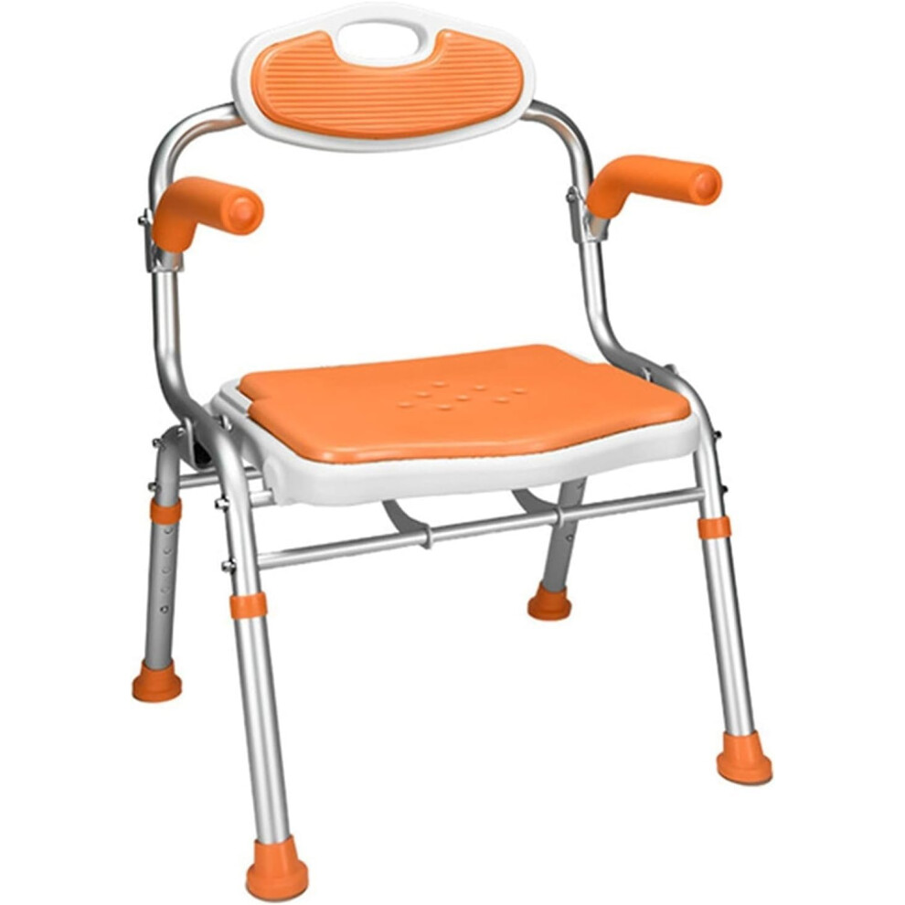 Shower Chair for Elderly with Backrest and Armrests, 5Level Height Adjustable NonSlip Foldable Bath Seat