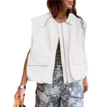 Gilet DĂ©contractĂ© Ă Fermeture Ăclair pour Femme, Style Cargo, SurdimensionnĂ©, Ourlet FroncĂ©, Sans Manches. Blanc XXL