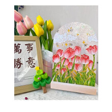 DIY Tulip Glass Painting Night Light Kit with USB Warm Light, Handpainted Acrylic Bedside Lamp Gift