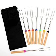 Marshmallow Roasting Sticks 32 Inch Set of 8, Extendable Smores Skewers with Wooden Handles for Fire Pit Camping