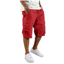 Mens Cargo Shorts Drawstring Casual Shorts Outdoor-Red XXXL