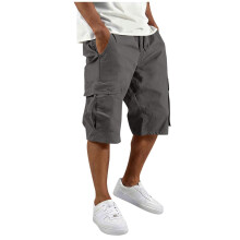 Mens Cargo Shorts Drawstring Casual Shorts Outdoor-Dark Grey M