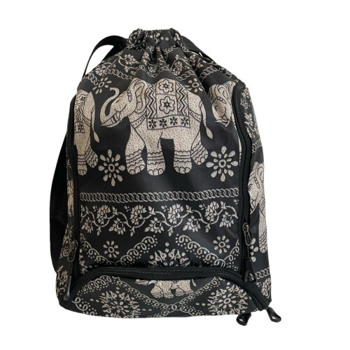 Nylon Drawstring Backpack Gym Bag for Women and Men, Large Capacity with Multi Pockets, Elephant 1