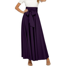 Women's High Waist Pleated Maxi Skirt with Front Bow-Purple XS