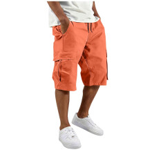 Mens Cargo Shorts Drawstring Casual Shorts Outdoor-Orange M