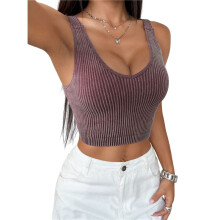 Women'S Sleeveless Crop Tops Ribbed Square Neck Cropped Tank Top Brown M