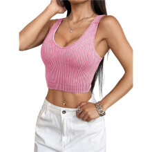 Women'S Sleeveless Crop Tops Ribbed Square Neck Cropped Tank Top M