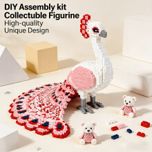 Pink Feather Peacock 3D Puzzle Building Blocks, 2334 Assembly Pieces, Creative Decoration and Room Decor