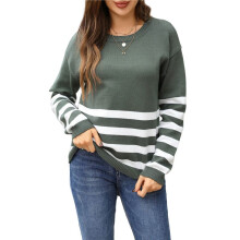 Womens Fall Fashion Long Sleeve Color Block Oversized Sweater Trendy Casual Crew Neck Knitted Pullover Army Green L