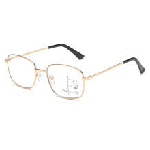 Men Progressive Multifocal Reading Glasses Blue Light Blocking Business Gold Square Frame +2.50
