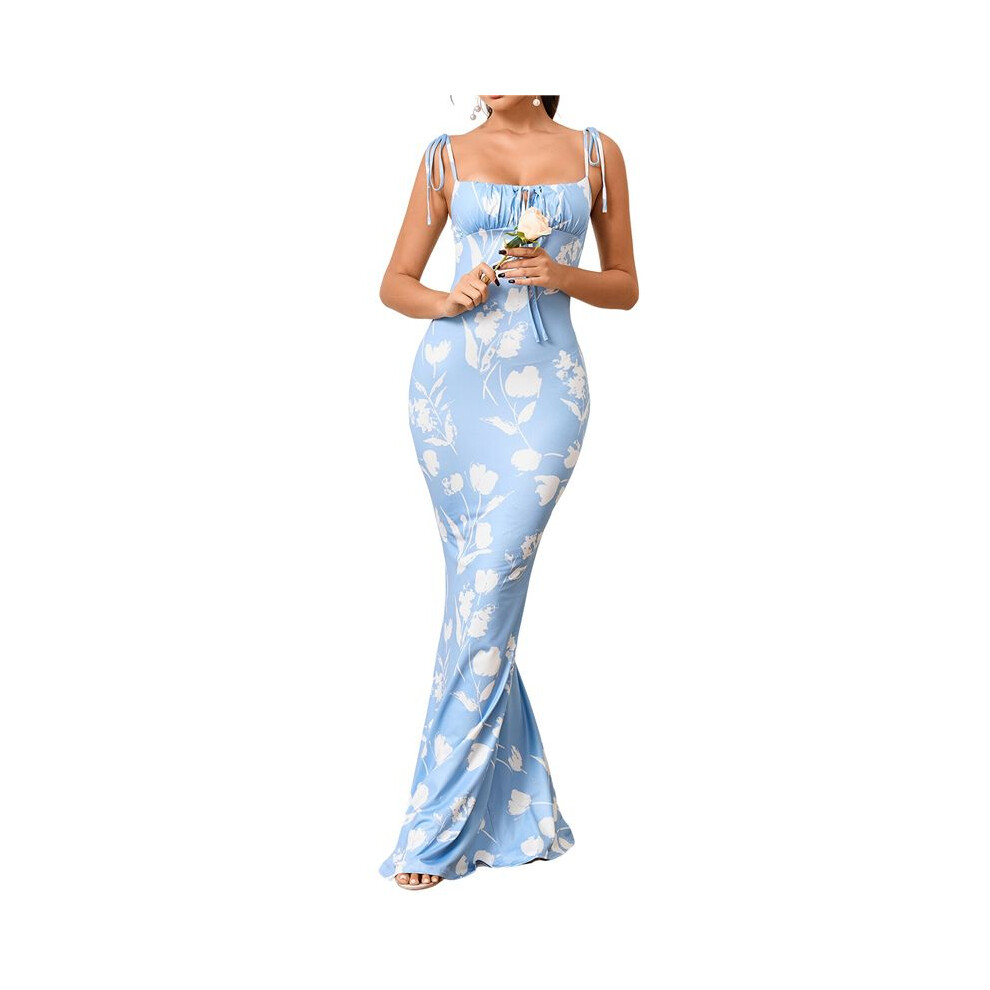 Women'S Summer Floral Bodycon Maxi Dress Spaghetti Strap Sleeveless Bohemian Maxi Dress White Tulips XL-image-OPC-PTG96J9-NEW