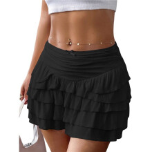 Flowy Skirts for Women Ruffle Bow-Knot Skorts Skirts High Waisted Teen Gilrs Tennis Skort Summer Skirts Black M