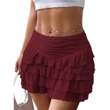 Flowy Skirts for Women Ruffle Bow-Knot Skorts  Skirts High Waisted Teen Gilrs Tennis Skort Summer Skirts Wine Red M