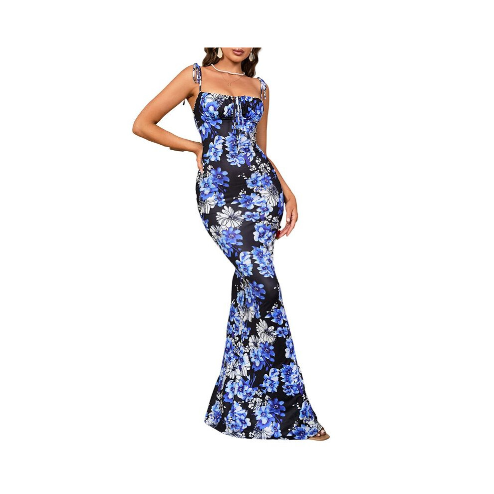Women'S Summer Floral Bodycon Maxi Dress Spaghetti Strap Sleeveless Bohemian Maxi Dress Black XL-image-OPC-PTG96JY-NEW