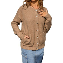 Long Sleeve Crewneck Button Down Womens Sweaters Fall Open Front Cardigan Sweaters for Women 2025 Khaki L