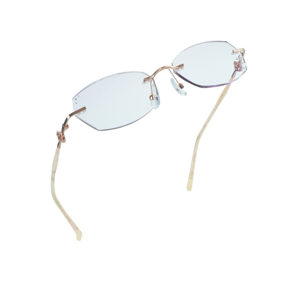Blue Light Blocking Glasses for Women, Rimless Champagne Frame 1.0x Reading Glasses with Diamond Accent